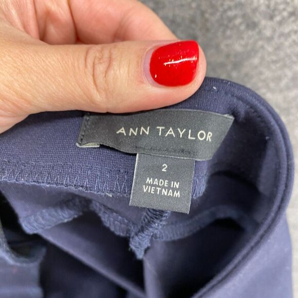 Ann Taylor Skirt Women 2 Blue Midi Straight Zipper Mid Rise Rayon Casual Solid - Picture 7 of 9